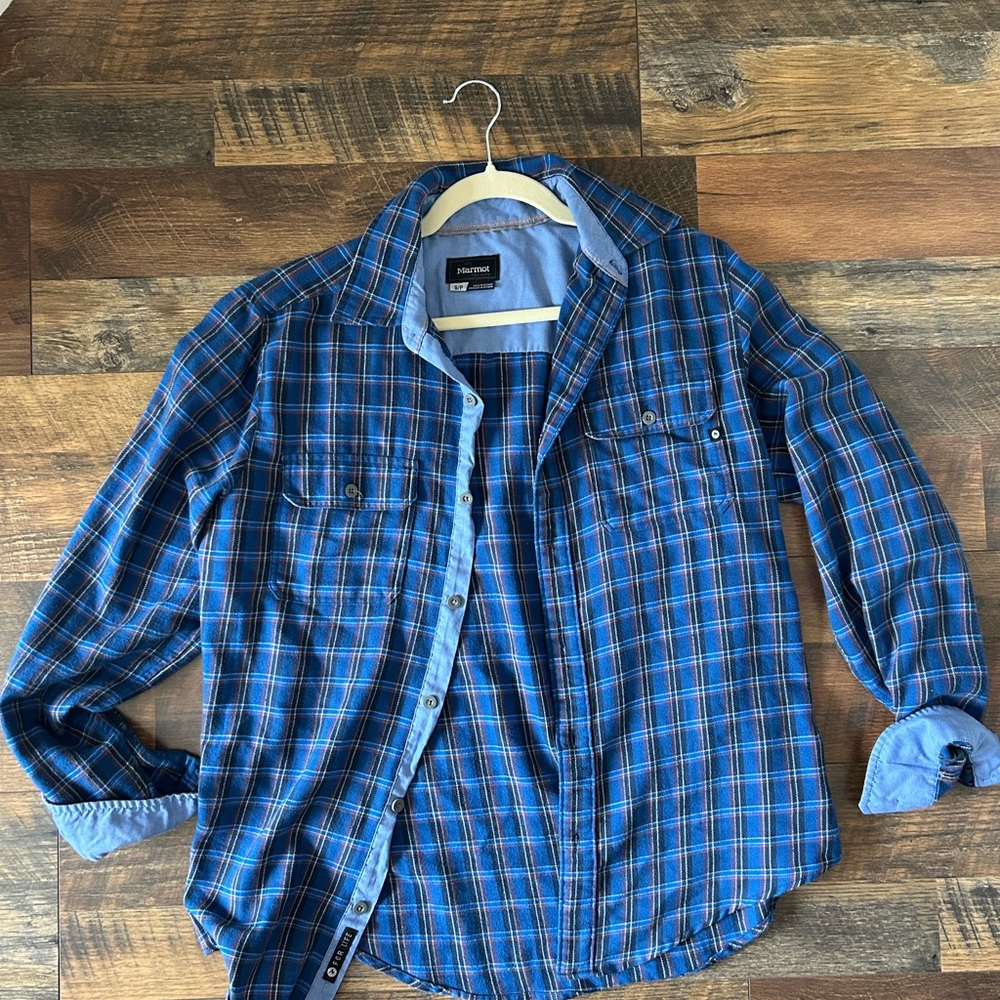 Boyfriend Fit Blue Plaid Button-Up Shirt